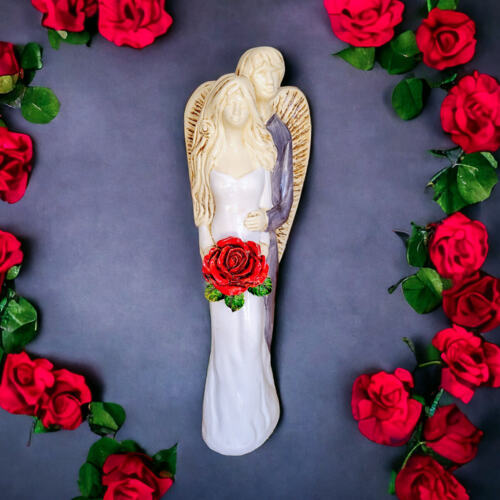 Miłujące Anioły - biało szare -  37 x 12 cm figurka dekoracyjna gipsowa