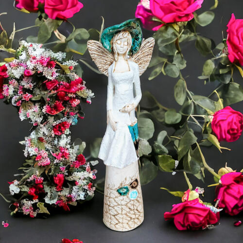 Anioł Olivia - biały -  32 x 15 cm figurka dekoracyjna gipsowa