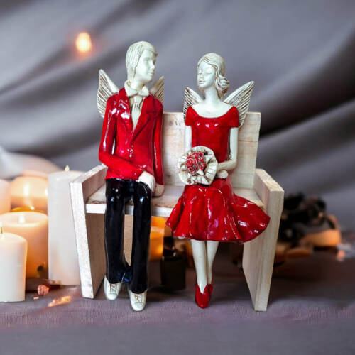 Anioły Para - czerwone -  20 x 9 cm figurka dekoracyjna gipsowa