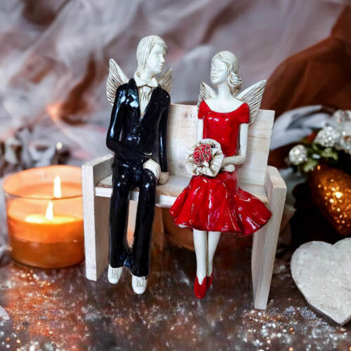 Anioły Para - czarno czerwone -  20 x 9 cm figurki dekoracyjne gipsowe