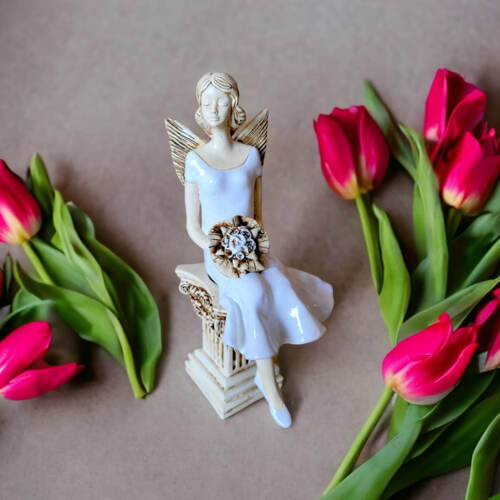 Anioł Pauline - biały -  20 x 9 cm figurka dekoracyjna gipsowa