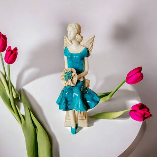 Anioł Pauline - turkus -  20 x 9 cm figurka dekoracyjna gipsowa