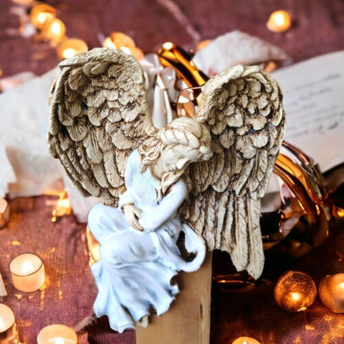 Anioł Pokory - biały lewy -  15 x 11.5 cm figurka dekoracyjna gipsowa