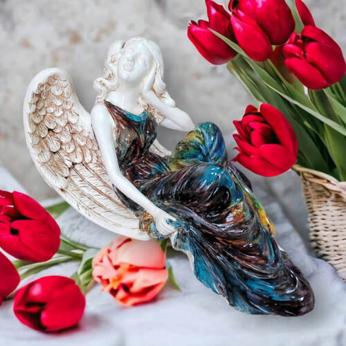 Anioł od Św. Rity - brąz turkus -  47 x 25 cm figurka dekoracyjna gipsowa