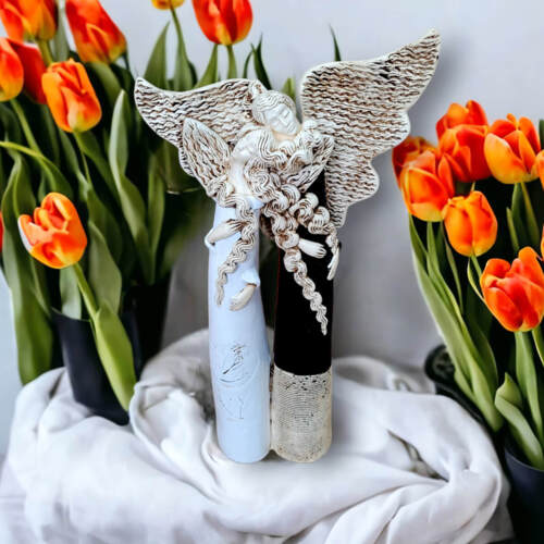 Anioł Romeo & Juliet - biało czarne -  50 x 30 cm figurka dekoracyjna gipsowa