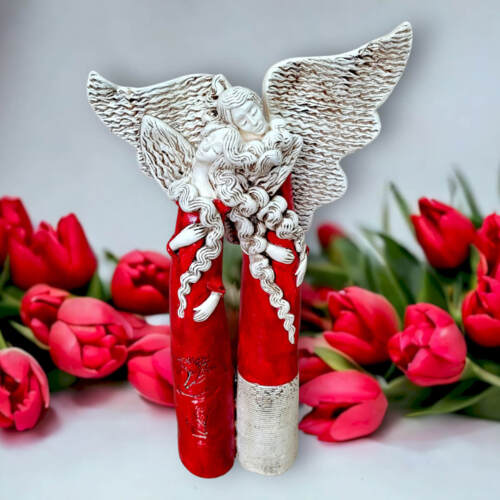 Anioł Romeo & Juliet - czerwone -  50 x 30 cm figurka dekoracyjna gipsowa
