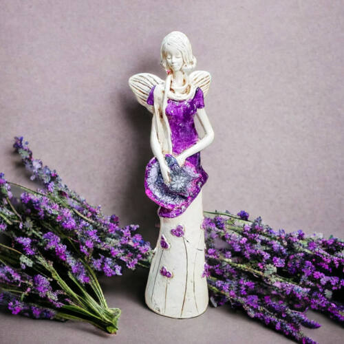 Anioł Sunday Rose - fioletowy -  32 x 15 cm figurka dekoracyjna gipsowa