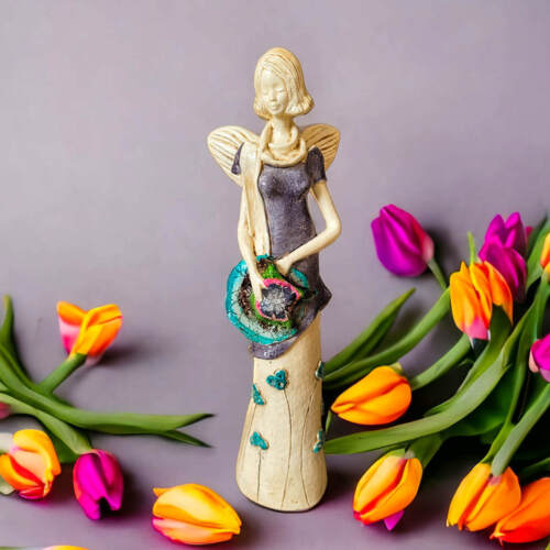 Anioł Sunday Rose - szary -  32 x 15 cm figurka dekoracyjna gipsowa