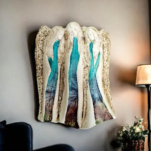 Figurka aniołów Wiara Nadzieja Miłość - zielono brązowe -  28 x 20 cm figurka dekoracyjna