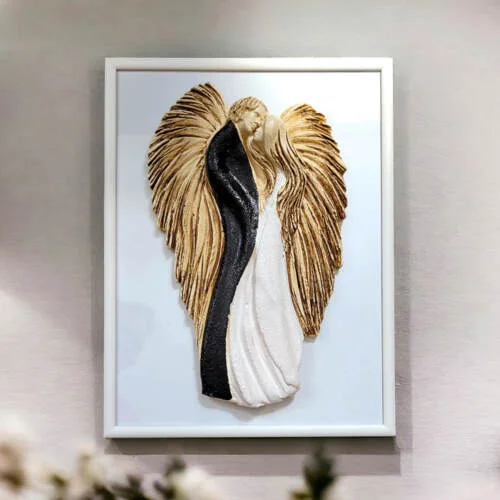 Figurka zakochanych aniołów + ramka - wiszące biało czarne -  35 x 21 cm figurka dekoracyjna