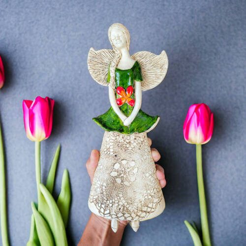 Anioł Abigail - zielony -  30 x 14 cm figurka dekoracyjna gipsowa