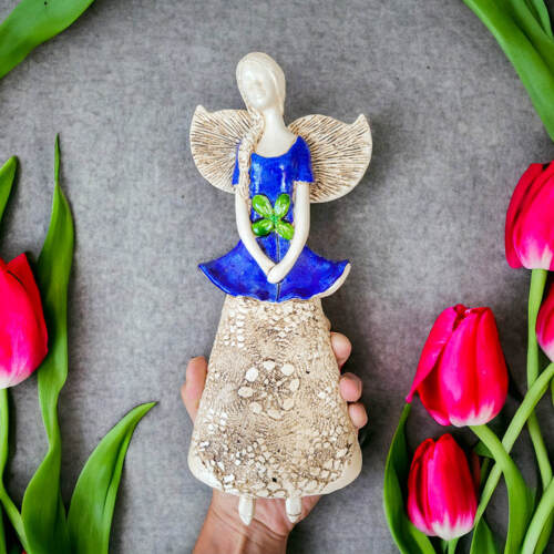 Anioł Abigail - granat -  30 x 14 cm figurka dekoracyjna gipsowa