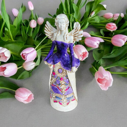 Anioł Anna - fiolet -  35 x 15 cm figurka dekoracyjna gipsowa