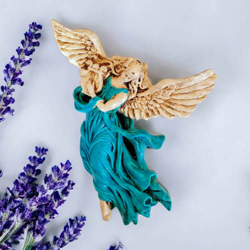 Anioł z Harfą - turkus -  25 x 33 cm figurka dekoracyjna gipsowa