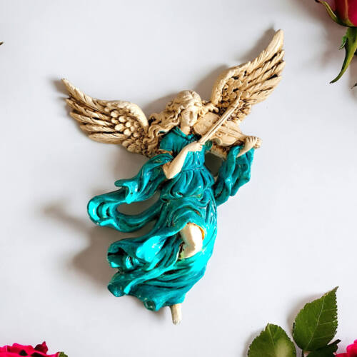 Anioł ze Skrzypcami - turkus -  25 x 33 cm figurka dekoracyjna gipsowa