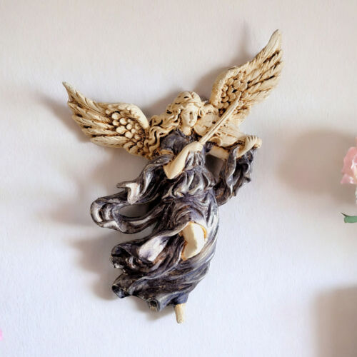 Anioł ze Skrzypcami - szary -  25 x 33 cm figurka dekoracyjna gipsowa