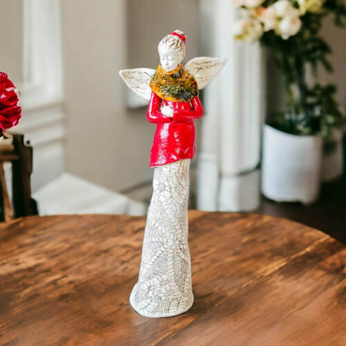 Anioł Catherine - czerwony -  35 x 15 cm figurka dekoracyjna gipsowa