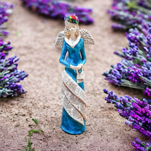 Anioł Charlotte - turkus -  32 x 15 cm figurka dekoracyjna gipsowa