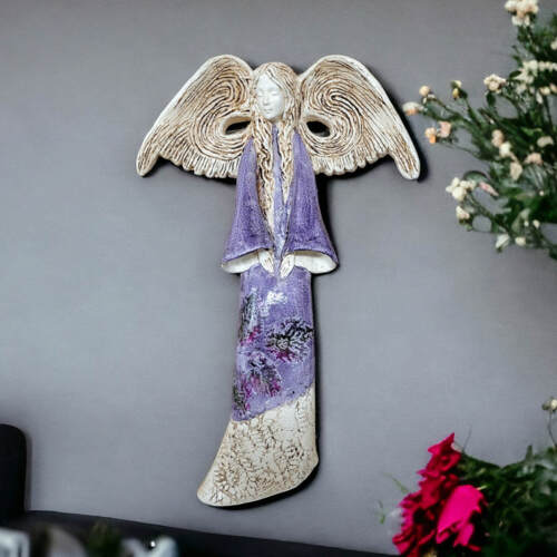 Anioł Clara Art Leaf - fiolet -  40 x 28 cm figurka dekoracyjna gipsowa