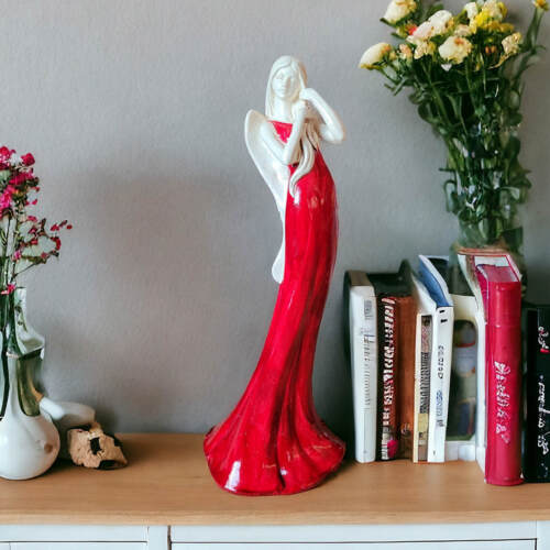 Anioł Elise - czerwony -  35 x 15 cm figurka dekoracyjna gipsowa