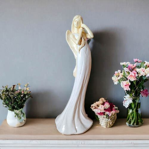 Anioł Elise - biały -  35 x 15 cm figurka dekoracyjna gipsowa