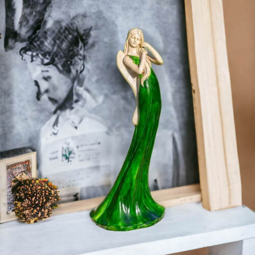 Anioł Elise - zielony -  35 x 15 cm figurka dekoracyjna gipsowa