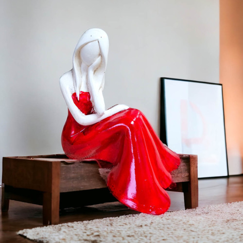 Anioł Rozmarzona Emily - czerwony -  22 x 9 cm figurka dekoracyjna gipsowa