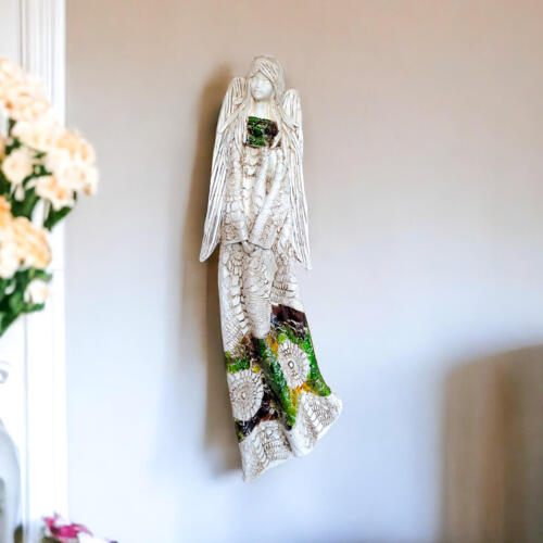 Anioł Genesis - wiszący zielony ciemny brąz  -  55 x 20 cm figurka dekoracyjna gipsowa