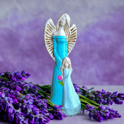 Anioł Hannah & Evelyn - błękitny seledyn -  32 x 15 cm figurka dekoracyjna gipsowa
