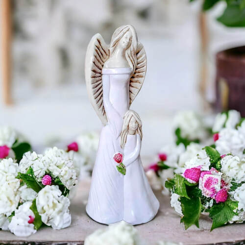 Anioł Hannah & Evelyn - różowy cały -  32 x 15 cm figurka dekoracyjna gipsowa