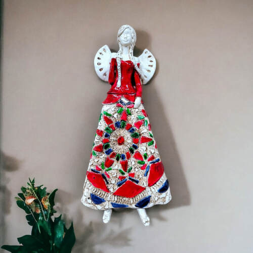 Anioł Heather - czerwony granat -  35 x 15 cm figurka dekoracyjna gipsowa