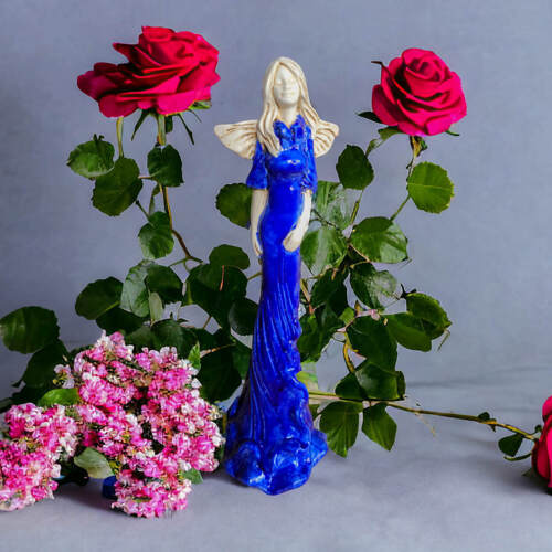 Anioł Margaret - chabrowy -  32 cm figurka dekoracyjna gipsowa