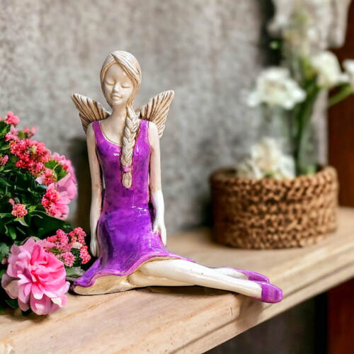 Aniołek Matilda - lawenda -  15 cm figurka dekoracyjna gipsowa