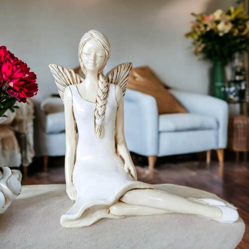 Aniołek Matilda  - kremowy -  15 cm figurka dekoracyjna gipsowa