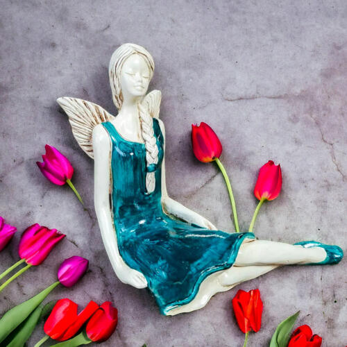 Aniołek Matilda  - turkus ciemny -  15 cm figurka dekoracyjna gipsowa