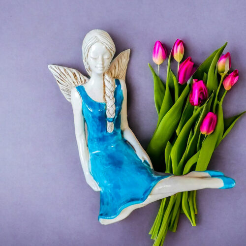 Aniołek Matilda  - turkus jasny -  15 cm figurka dekoracyjna gipsowa