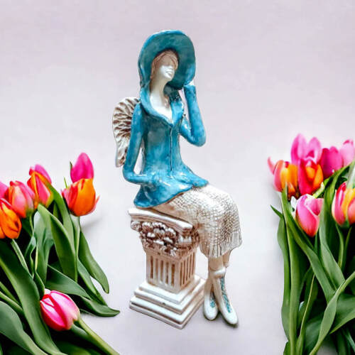 Aniołek Megan - turkus -  20 x 9 cm figurka dekoracyjna gipsowa