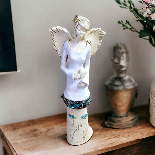 Anioł Mia - biały -  40 x 16 cm figurka dekoracyjna gipsowa