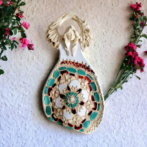 Figurka anioła obfitości - biały turkus -  31 x 16 cm figurka dekoracyjna