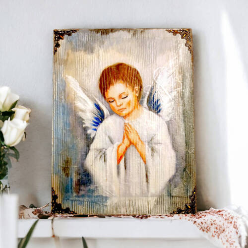 Anioł Chłopiec - obraz na desce -  22.5 x 29.5 cm