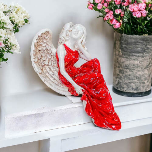 Anioł od Św. Rity - czerwony -  47 x 25 cm figurka dekoracyjna gipsowa