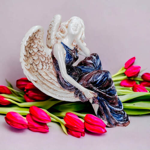 Anioł od Św. Rity - granat brąz -  47 x 25 cm figurka dekoracyjna gipsowa