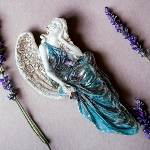 Anioł od Św. Rity - turkus szary -  47 x 25 cm figurka dekoracyjna gipsowa