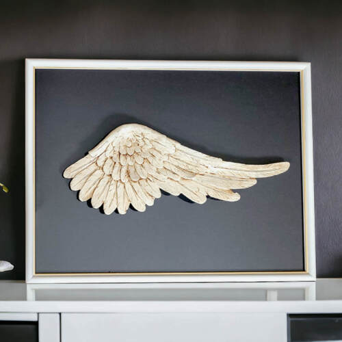Prawe Skrzydło Anioła + ramka - ciemna - wiszące -  30 x 40 cm figurka dekoracyjna gipsowa
