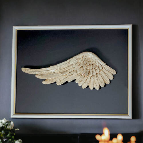 Lewe Skrzydło Anioła + ramka - ciemna - wiszące -  30 x 40 cm figurka dekoracyjna gipsowa