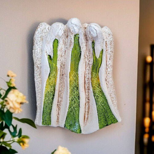 Anioły Wiara Nadzieja Miłość - zielone całe -  28 x 20 cm figurka dekoracyjna gipsowa