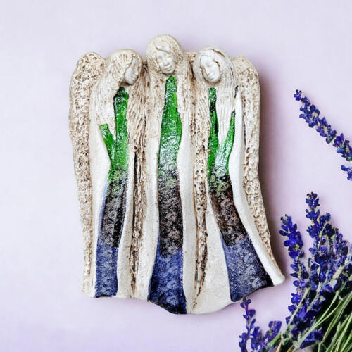 Anioły Wiara Nadzieja Miłość - zielony granat -  28 x 20 cm figurka dekoracyjna gipsowa