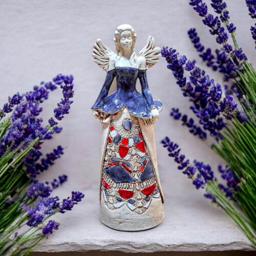 Anioł Anna - szary fiolet -  35 x 15 cm figurka dekoracyjna gipsowa