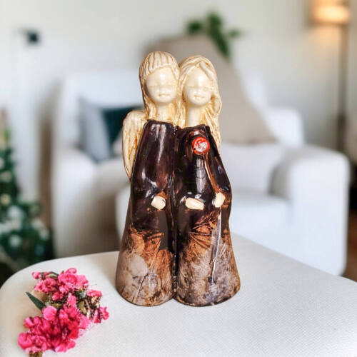 Anioły Apple & Ella Art Leaf - brąz -  18 x 10 cm figurka dekoracyjna gipsowa