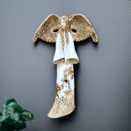 Anioł Clara Art Leaf - biała -  40 x 28 cm figurka dekoracyjna gipsowa